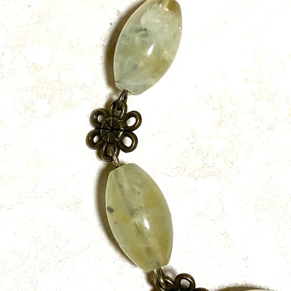 Natural Green Prehnite Necklace, Genuine Gemstones & Bronze Flower Chain - Picture 6 of 12